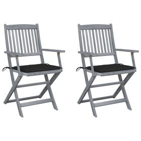 Folding garden chairs 2 pcs cushions solid acacia wood by , Garden chairs - Ref: Foro24-3064489, Price: 119,40 €, Discount: %