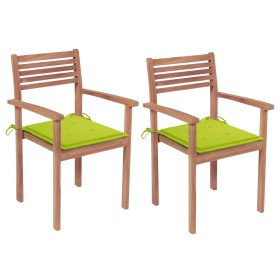 Garden chairs 2 pcs teak wood and bright green cushions by , Garden chairs - Ref: Foro24-3062273, Price: 182,92 €, Discount: %