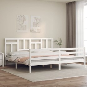 Double bed frame with white solid wood headboard by vidaXL, Beds and slatted bases - Ref: Foro24-3194977, Price: 146,99 €, Di...