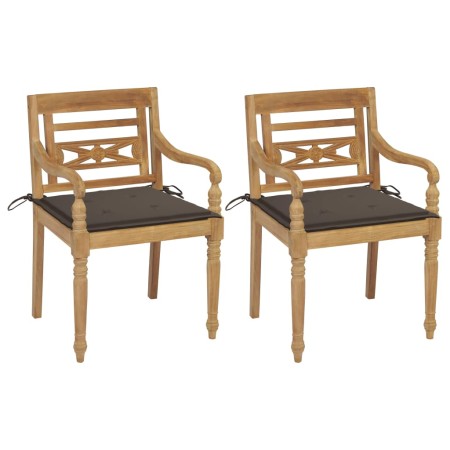 Batavia chairs 2 units solid teak with taupe gray cushions by , Garden chairs - Ref: Foro24-3062135, Price: 247,47 €, Discoun...