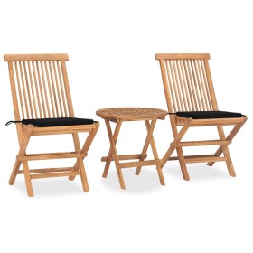 Folding garden dining set 3 pieces teak wood cushions by , Garden sets - Ref: Foro24-3063178, Price: 168,11 €, Discount: %