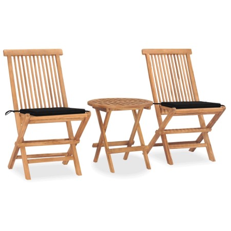 Folding garden dining set 3 pieces teak wood cushions by , Garden sets - Ref: Foro24-3063178, Price: 168,36 €, Discount: %