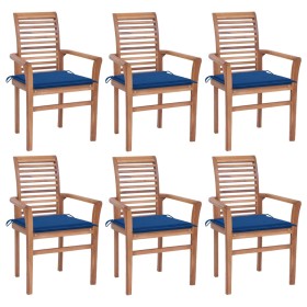 Dining chairs 6 units solid teak wood and royal blue cushions by , Garden chairs - Ref: Foro24-3072956, Price: 574,99 €, Disc...