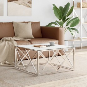 Stainless steel and silver glass coffee table 80x80x40 cm by , Coffee table - Ref: Foro24-349971, Price: 166,96 €, Discount: %