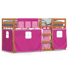 Etagenbett mit Vorhängen aus massivem rosa Kiefernholz 80x200 cm von , Betten und Lattenroste - Ref: Foro24-3283924, Preis: 1...