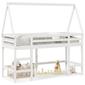 Cama alta escalera y techo madera maciza pino blanca 90x190 cm de , Camas y somieres - Ref: Foro24-3282115, Precio: 190,99 €,...