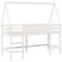 Cama alta escalera y techo madera maciza pino blanca 90x190 cm de , Camas y somieres - Ref: Foro24-3282115, Precio: 203,39 €,...