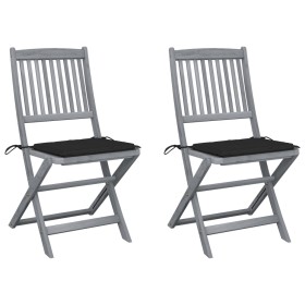 Folding garden chairs 2 pcs cushions solid acacia wood by , Garden chairs - Ref: Foro24-3064543, Price: 133,15 €, Discount: %