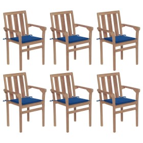 Stackable garden chairs 6 pcs solid teak wood with cushions by , Garden chairs - Ref: Foro24-3073416, Price: 677,99 €, Discou...