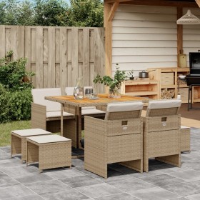 9-teiliges Garten-Essset mit beigen Kissen aus synthetischem Rattan von , Gartensets - Ref: Foro24-3277731, Preis: 557,52 €, ...