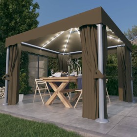 Cenador con cortina y tira de luz LED aluminio taupé 3x3 m de , Carpas y cenadores - Ref: Foro24-3070349, Precio: 519,99 €, D...