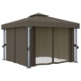 Gazebo with curtain and LED light strip taupe aluminum 3x3 m by , Tents and gazebos - Ref: Foro24-3070349, Price: 508,95 €, D...