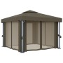 Gazebo with curtain and LED light strip taupe aluminum 3x3 m by , Tents and gazebos - Ref: Foro24-3070349, Price: 508,95 €, D...