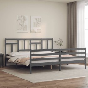 Double bed frame with gray solid wood headboard by vidaXL, Beds and slatted bases - Ref: Foro24-3194978, Price: 179,81 €, Dis...