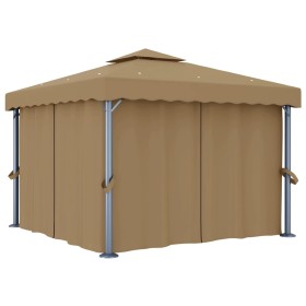 Cenador con cortina gris taupe aluminio 3x3 m de , Carpas y cenadores - Ref: Foro24-3068557, Precio: 503,99 €, Descuento: %