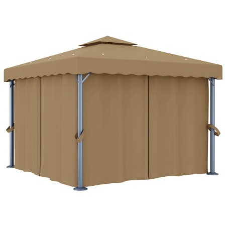 Cenador con cortina gris taupe aluminio 3x3 m de , Carpas y cenadores - Ref: Foro24-3068557, Precio: 493,30 €, Descuento: %