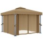 Cenador con cortina gris taupe aluminio 3x3 m de , Carpas y cenadores - Ref: Foro24-3068557, Precio: 493,30 €, Descuento: %