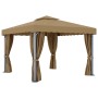 Cenador con cortina gris taupe aluminio 3x3 m de , Carpas y cenadores - Ref: Foro24-3068557, Precio: 493,30 €, Descuento: %