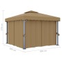 Cenador con cortina gris taupe aluminio 3x3 m de , Carpas y cenadores - Ref: Foro24-3068557, Precio: 493,30 €, Descuento: %