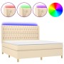 Cama box spring colchón y luces LED tela crema 180x200 cm de , Camas y somieres - Ref: Foro24-3139138, Precio: 692,37 €, Desc...