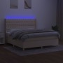 Box spring bed mattress and LED lights cream fabric 180x200 cm by , Beds and slatted bases - Ref: Foro24-3139138, Price: 692,...