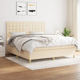 Cama box spring con colchón tela color crema 180x200 cm de , Camas y somieres - Ref: Foro24-3142678, Precio: 658,36 €, Descue...