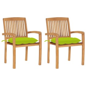 Garden chairs 2 units teak wood and bright green cushions by , Garden chairs - Ref: Foro24-3063278, Price: 245,99 €, Discount: %