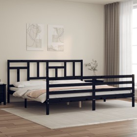 Double bed frame with black solid wood headboard by vidaXL, Beds and slatted bases - Ref: Foro24-3194980, Price: 171,99 €, Di...