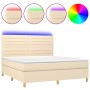 Cama box spring colchón y luces LED tela crema 180x200 cm de , Camas y somieres - Ref: Foro24-3135538, Precio: 653,07 €, Desc...