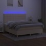 Cama box spring colchón y luces LED tela crema 180x200 cm de , Camas y somieres - Ref: Foro24-3135538, Precio: 653,07 €, Desc...