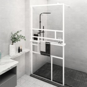 Shower screen with ESG glass shelf and white aluminum 100x195cm by , Shower walls and screens - Ref: Foro24-3185509, Price: 1...