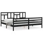 Estructura cama de matrimonio con cabecero madera maciza negro de vidaXL, Camas y somieres - Ref: Foro24-3194980, Precio: 171...