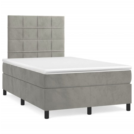 Box spring bed with mattress and LED light gray velvet 120x190 cm by , Beds and slatted bases - Ref: Foro24-3270311, Price: 4...