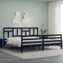 Estructura cama de matrimonio con cabecero madera maciza negro de vidaXL, Camas y somieres - Ref: Foro24-3194980, Precio: 171...