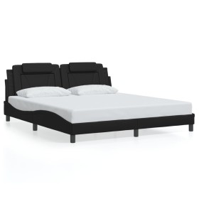 Estructura cama con luces LED cuero sintético negro 180x200 cm de , Camas y somieres - Ref: Foro24-3214036, Precio: 235,68 €,...