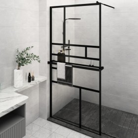 Shower screen with ESG glass shelf and black aluminum 115x195cm by , Shower walls and screens - Ref: Foro24-3185481, Price: 2...