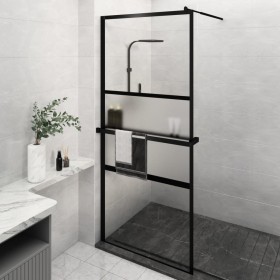 Shower screen with ESG glass and black aluminum shelf 90x195 cm by , Shower walls and screens - Ref: Foro24-3185462, Price: 2...