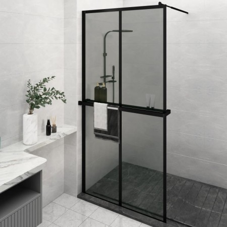 Shower screen with ESG glass and black aluminum shelf 118x195cm by , Shower walls and screens - Ref: Foro24-3185490, Price: 2...