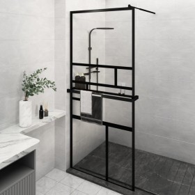 Shower screen with ESG glass shelf and black aluminum 100x195cm by , Shower walls and screens - Ref: Foro24-3185473, Price: 2...