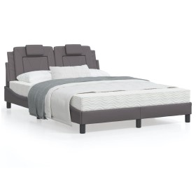 Bed frame with headboard gray synthetic leather 140x190 cm by , Beds and slatted bases - Ref: Foro24-3208092, Price: 195,80 €...