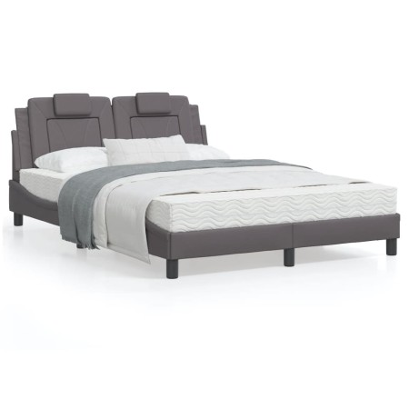 Estructura de cama con cabecero cuero sintético gris 140x190 cm de , Camas y somieres - Ref: Foro24-3208092, Precio: 195,80 €...