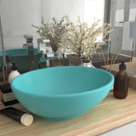 Luxury oval washbasin in light green matte ceramic, 40x33 cm. by vidaXL, Sinks - Ref: Foro24-146925, Price: 63,60 €, Discount: %