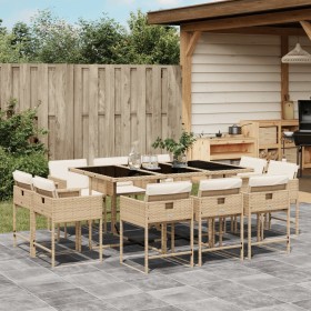 11-teiliges Garten-Essset mit beigen Kissen aus synthetischem Rattan von , Gartensets - Ref: Foro24-3278157, Preis: 761,70 €,...