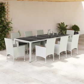 Set comedor jardín 9 pzas cojines ratán sintético vidrio blanco de , Conjuntos de jardín - Ref: Foro24-3278597, Precio: 797,9...