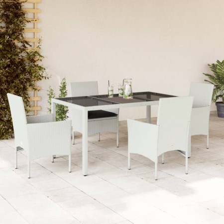 Set comedor jardín 5 pzas cojines ratán sintético vidrio blanco de , Conjuntos de jardín - Ref: Foro24-3278581, Precio: 446,7...