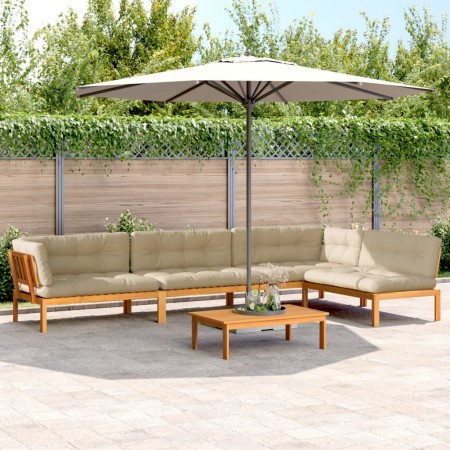 Garden pallet sofa set and cushions 5 pieces acacia wood by , Outdoor sofas - Ref: Foro24-3209513, Price: 844,99 €, Discount: %