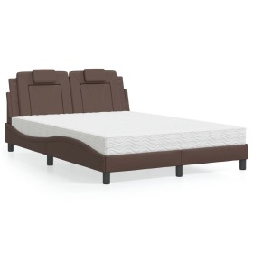 Cama con colchón cuero sintético marrón 140x200 cm de , Camas y somieres - Ref: Foro24-3208798, Precio: 467,34 €, Descuento: %