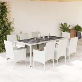 Set comedor jardín 9 pzas cojines ratán sintético vidrio blanco de , Conjuntos de jardín - Ref: Foro24-3278584, Precio: 763,9...