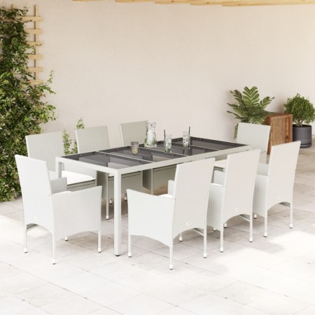 Set comedor jardín 9 pzas cojines ratán sintético vidrio blanco de , Conjuntos de jardín - Ref: Foro24-3278584, Precio: 782,0...