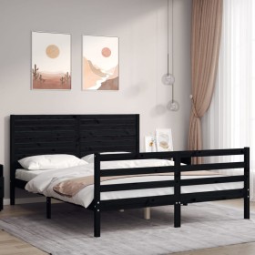 Estructura cama de matrimonio con cabecero madera maciza negro de vidaXL, Camas y somieres - Ref: Foro24-3195035, Precio: 208...